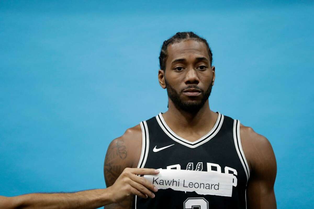 Kawhi Leonard took part in media day events at the team's practice facility on Sept. 25, 2017, in San Antonio.