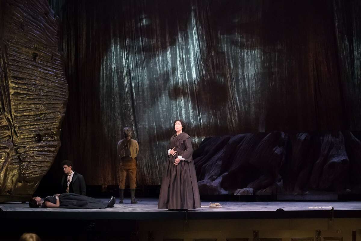 Julia Bullock (right) plays the central role of Dame Shirley in the S.F. Opera world premiere of John Adams and Peter Sellars’ “Girls of the Golden West.” 