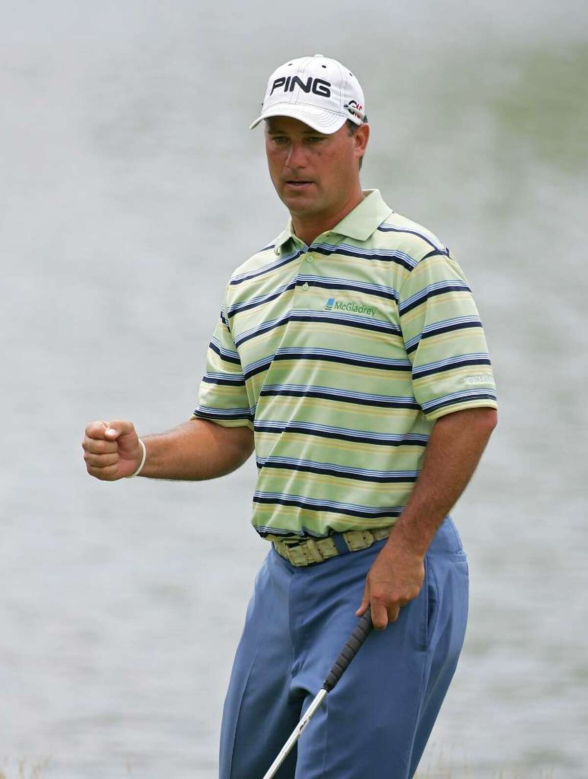 CROMWELL, CT - JUNE 26: Chris DiMarco celebrates his birdie on the 17th green during the third round of the Travelers Championship held at TPC River Highlands on June 26, 2010 in Cromwell, Connecticut. (Photo by Michael Cohen/Getty Images) *** Local Caption *** Chris DiMarco