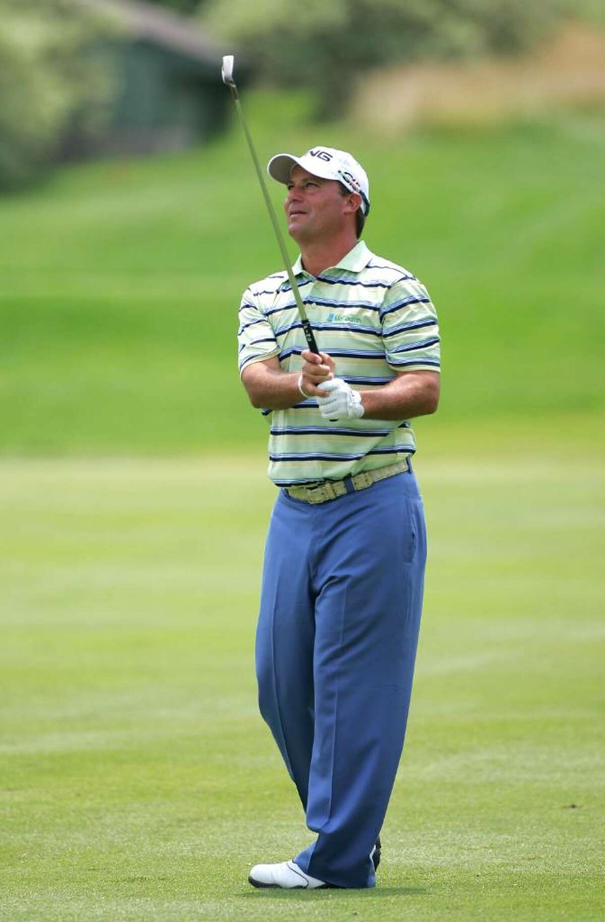 CROMWELL, CT - JUNE 26: Chris DiMarco watches his second shot on the 17th hole during the third round of the Travelers Championship held at TPC River Highlands on June 26, 2010 in Cromwell, Connecticut. (Photo by Michael Cohen/Getty Images) *** Local Caption *** Chris DiMarco