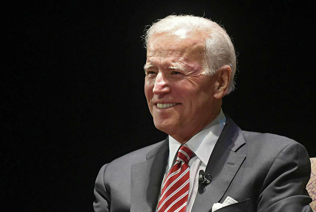 FILE - Former Vice President Joe Biden takes the stage at Proctors during his American Promise Tour on Monday, Nov. 20, 2017 in Schenectady, N.Y. Tickets to this event included a copy of Biden's memoir, "Promise Me, Dad: A Year of Hope, Hardship, and Purpose." Biden-Obama memes have become popular since shortly after the 2016 election, celebrating the friendship between the former vice president and president. Biden recently acknowledged the memes, calling them "basically true."