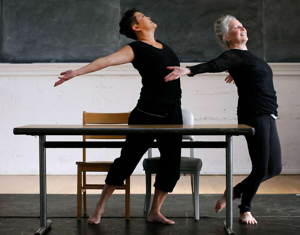 Sue Li Jue and Joan Lazarzus rehearse for Homeward, a dance performance choreographed by artistic director Sarah Bush, in Berkeley, Calif. on Tuesday, Nov. 21, 2017.