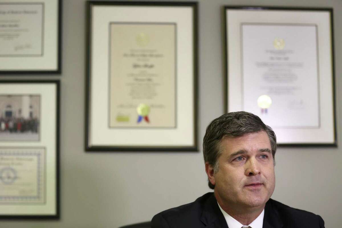 Attorney Tylden Shaeffer talks to the media Wednesday, Nov. 22, 2017 in his office as he announces his bid to become the Bexar County District Attorney. He said he would pursue the death penalty but reserve it for “a small percentage of the cases ... where you have an individual who's just purely evil and has done a horrific, horrific thing.”