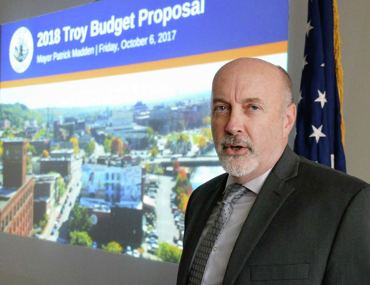 Mayor Patrick Madden presents Troy's proposed 2018 budget Friday Oct. 6, 2017 in Troy, NY. (John Carl D'Annibale / Times Union)