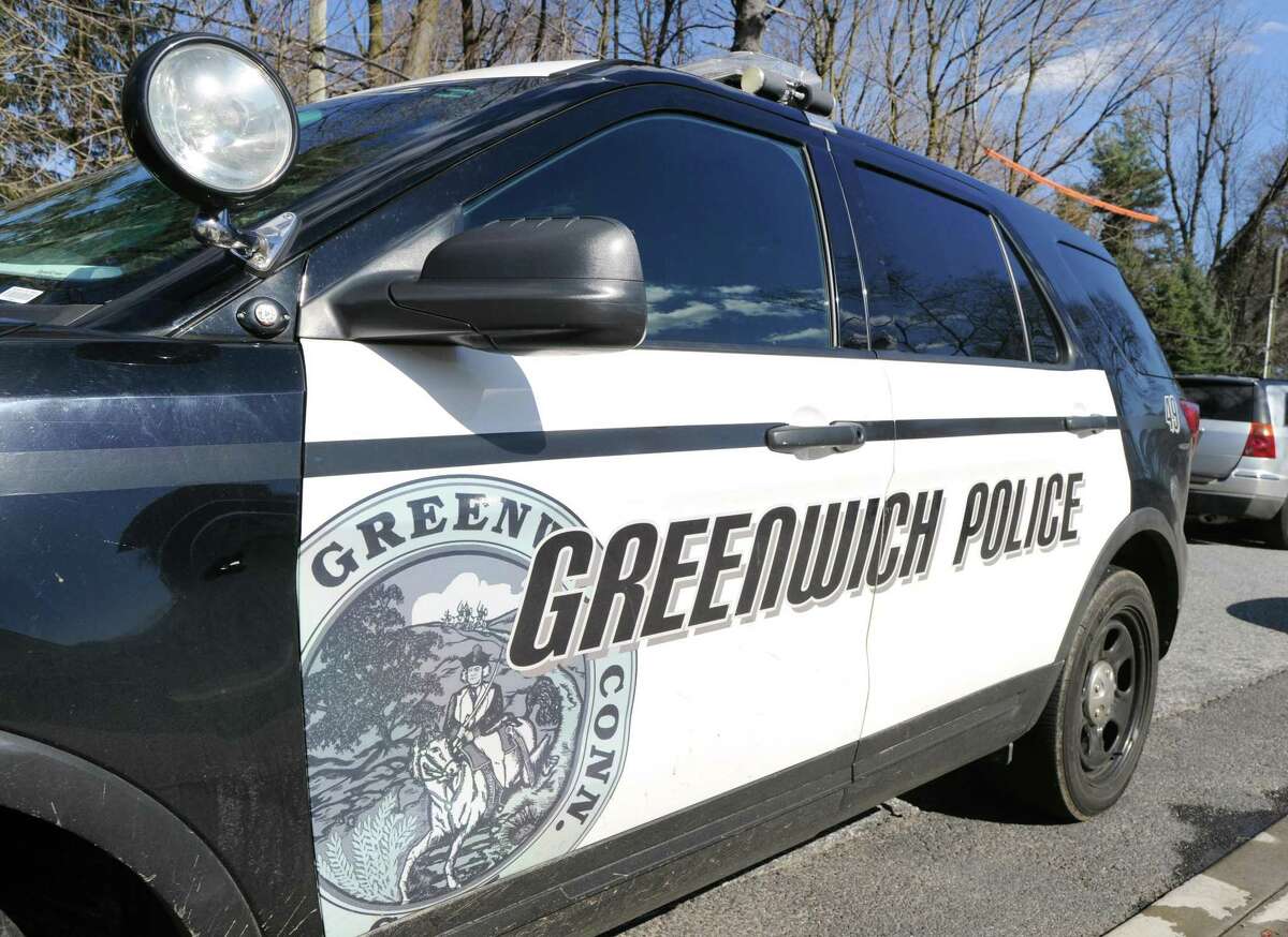 A Greenwich police car as seen at Greenwich High School, Greenwich, Conn., Wednesday afternoon, March 29, 2017.