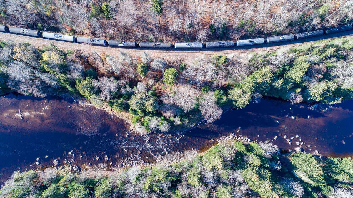 Some oil tankers parked near the Boreas River in the Adirondacks.