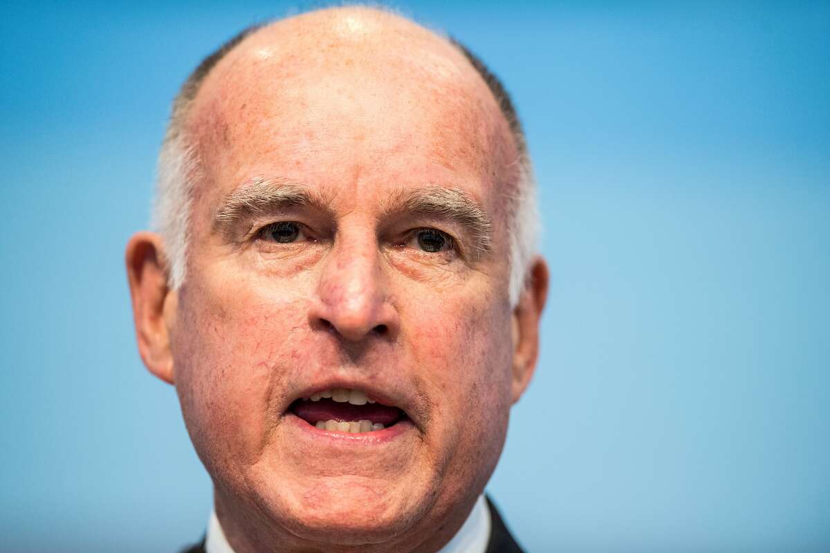 BONN, GERMANY - NOVEMBER 11: California Governor Jerry Brown, talks during a discussion at the America's Pledge launch event at the U.S. "We Are Still In" pavilion at the COP 23 United Nations Climate Change Conference on November 11, 2017 in Bonn, Germany. America's Pledge is a report detailing the efforts of U.S. states, cities and businesses to keep America on line in fulfilling goals towards carbon reduction set out by the Paris Climate Agreement. U.S. President Donald Trump has announced that the U.S. is withdrawing from the accord and the White House is sending its own delegation of fossil fuel supporters to the COP 23 conference next week to make the case for the continued role of coal and petroleum in world energy needs. (Photo by Lukas Schulze/Getty Images)