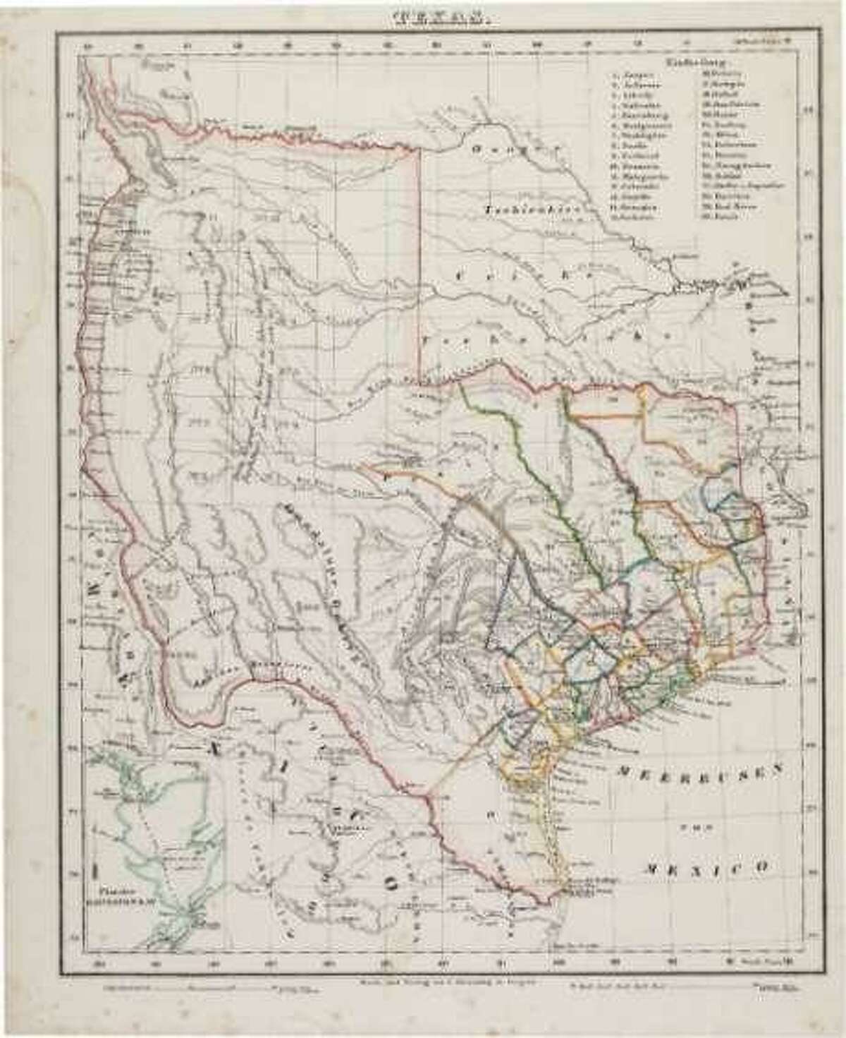 Shown is a Carl Flemming map of Texas. The early Republic of Texas map detailed the original boundaries as well as towns and the locations of Indian tribes. Republic of Texas maps are rare and high-priced artifacts of when Texas was its own country.