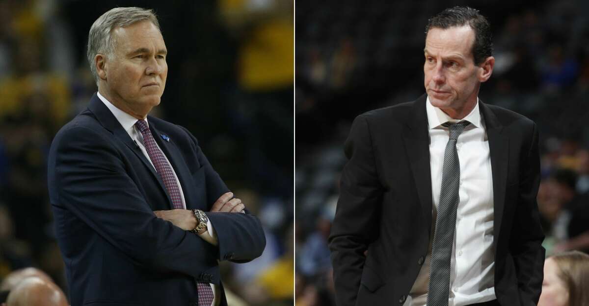 Split photo of Rockets coach Mike D'Antoni and Nets coach Kenny Atkinson.