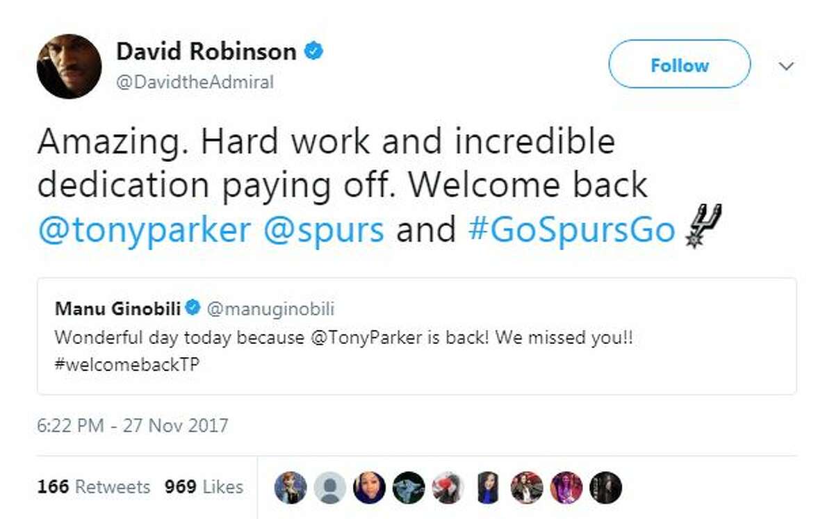 Spurs fans rave over Tony Parker's game performance after returning to the court Amazing. Hard work and incredible dedication paying off. Welcome back