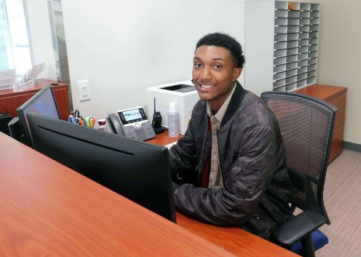 TSTC Electrical Lineworker Technology student and first Student Government Association President Madison Ellis sits at his desk where he works diligently for the students of TSTC.