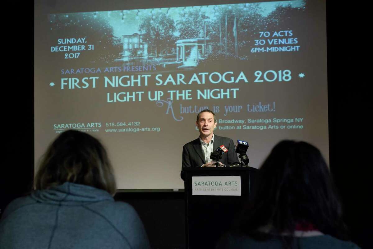 Joel Reed, Saratoga Arts executive director, talks about Saratoga First Night during a press event at the Saratoga Arts building on Tuesday, Nov. 28, 2017, in Saratoga Springs, N.Y. (Paul Buckowski / Times Union)
