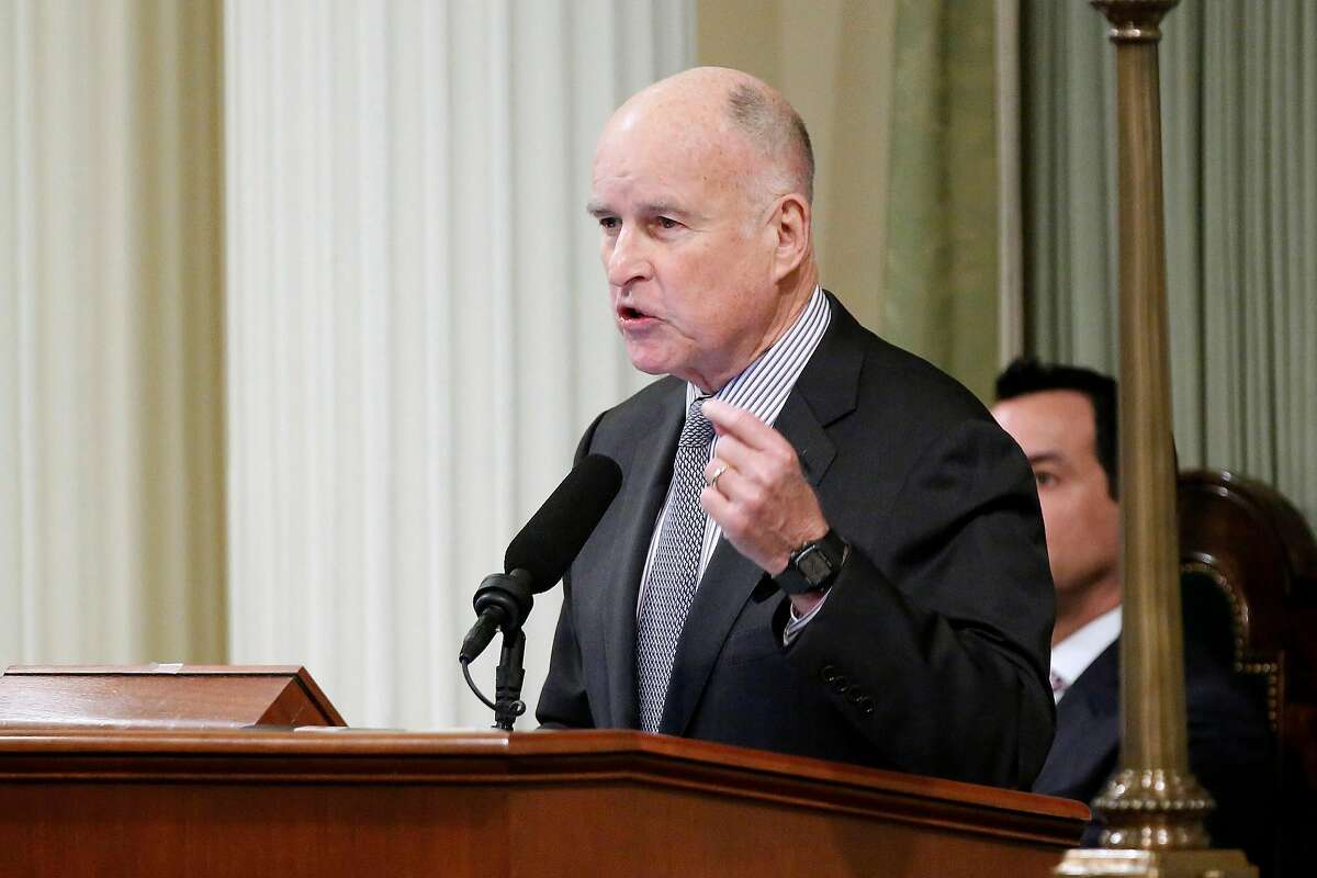 California Gov. Jerry Brown delivers his 2017 State of the State speech in the State Assembly Chambers at the State Capitol building in Sacramento, Calif., on January 24, 2017. (Gary Coronado/Los Angeles Times/TNS)