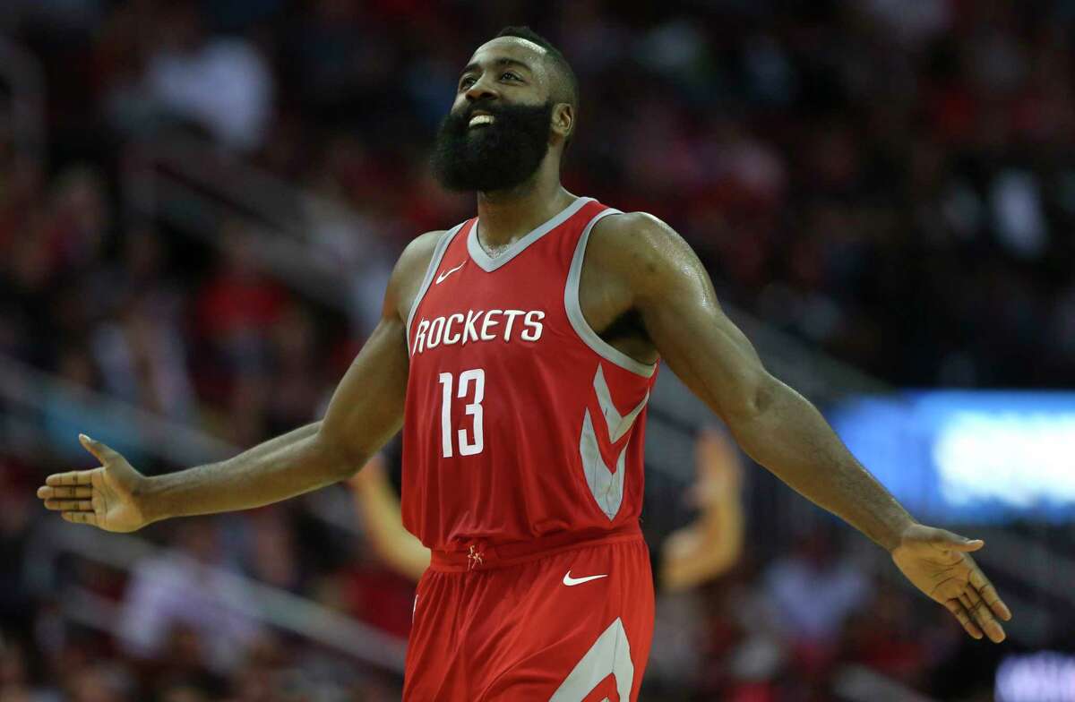 Houston Rockets guard James Harden (13) reacts to not making the basket at the end of the third quarter of an NBA game against the Memphis Grizzlies at Toyota Center on Saturday, Nov. 11, 2017, in Houston. ( Yi-Chin Lee / Houston Chronicle )