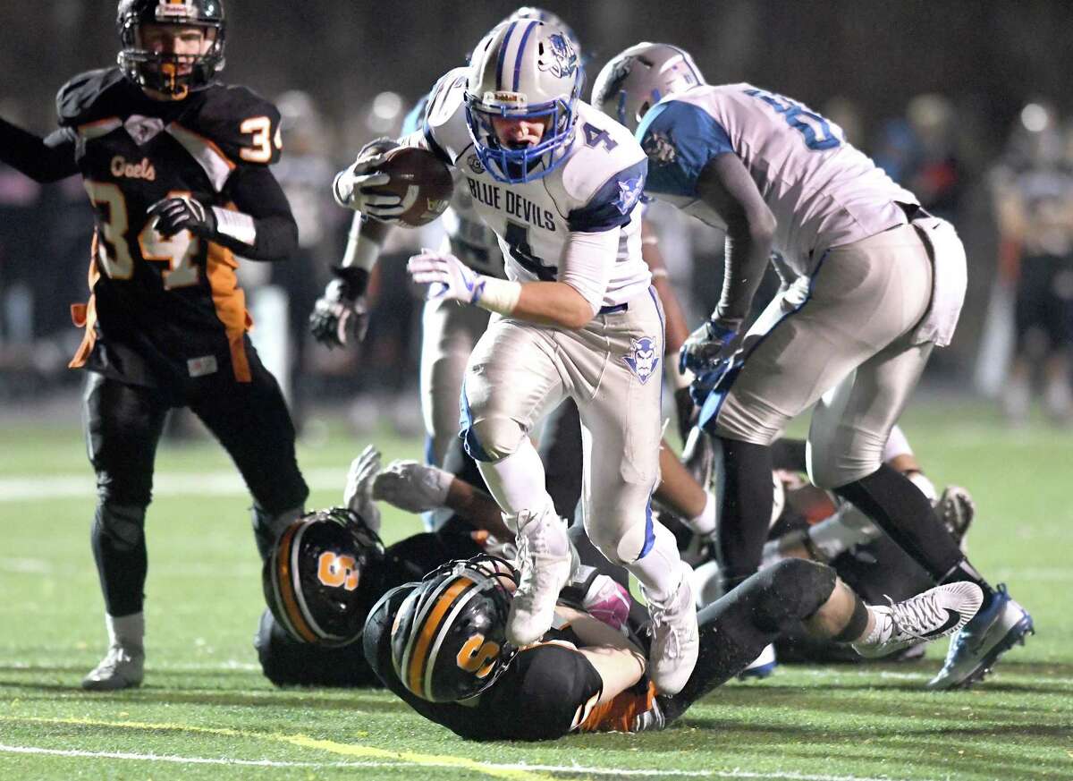 Game action from the West Haven at Shelton Class LL state football quarterfinals, November 28, 2017.