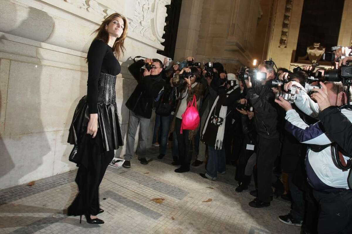 Stephanie Seymour arrives at Yves Saint Laurent show during Paris Fashion Week at Grand Palais on October 2, 2008 in Paris.