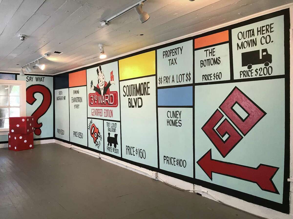 Marc Newsome's "I Love 3W" is a Third Ward-inspired Monopoly Game, rendered as a room, at Project Row Houses.