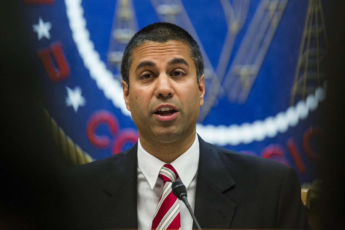 Ajit Pai, chairman of the Federal Communications Commission (FCC), speaks during an open meeting in Washington, D.C., U.S., on Thursday, Nov. 16, 2017. The FCC plans to vote in December to kill the net neutrality rules passed during the Obama era. Photographer: Zach Gibson/Bloomberg