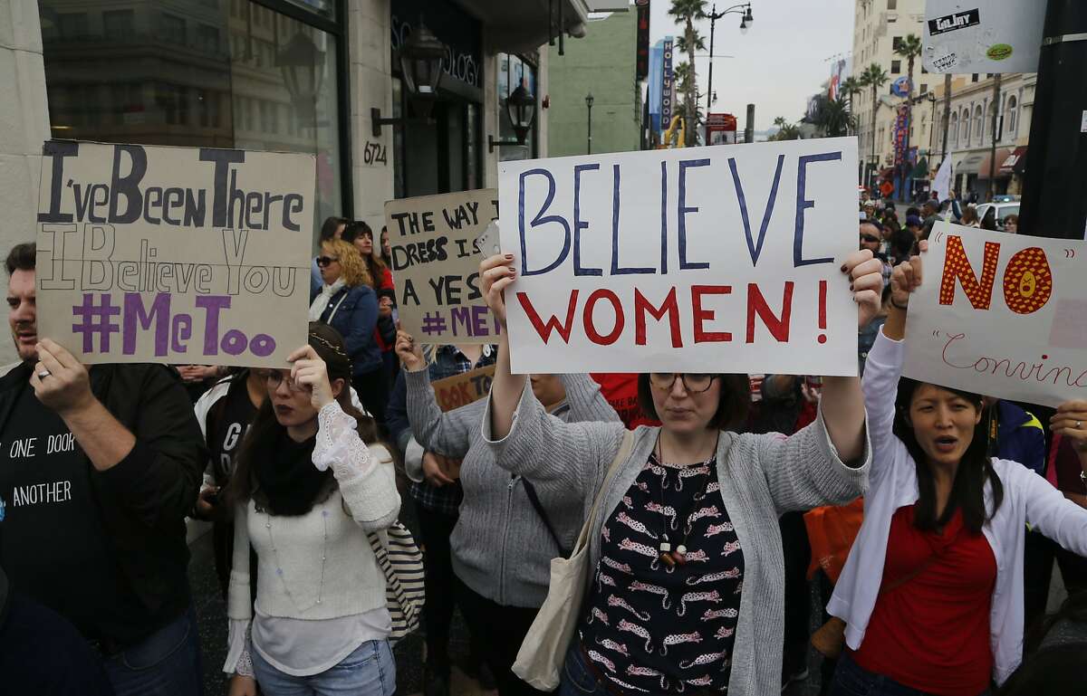 Participants march against sexual assault and harassment at the #MeToo March in the Hollywood section of Los Angeles on Sunday, Nov. 12, 2017.