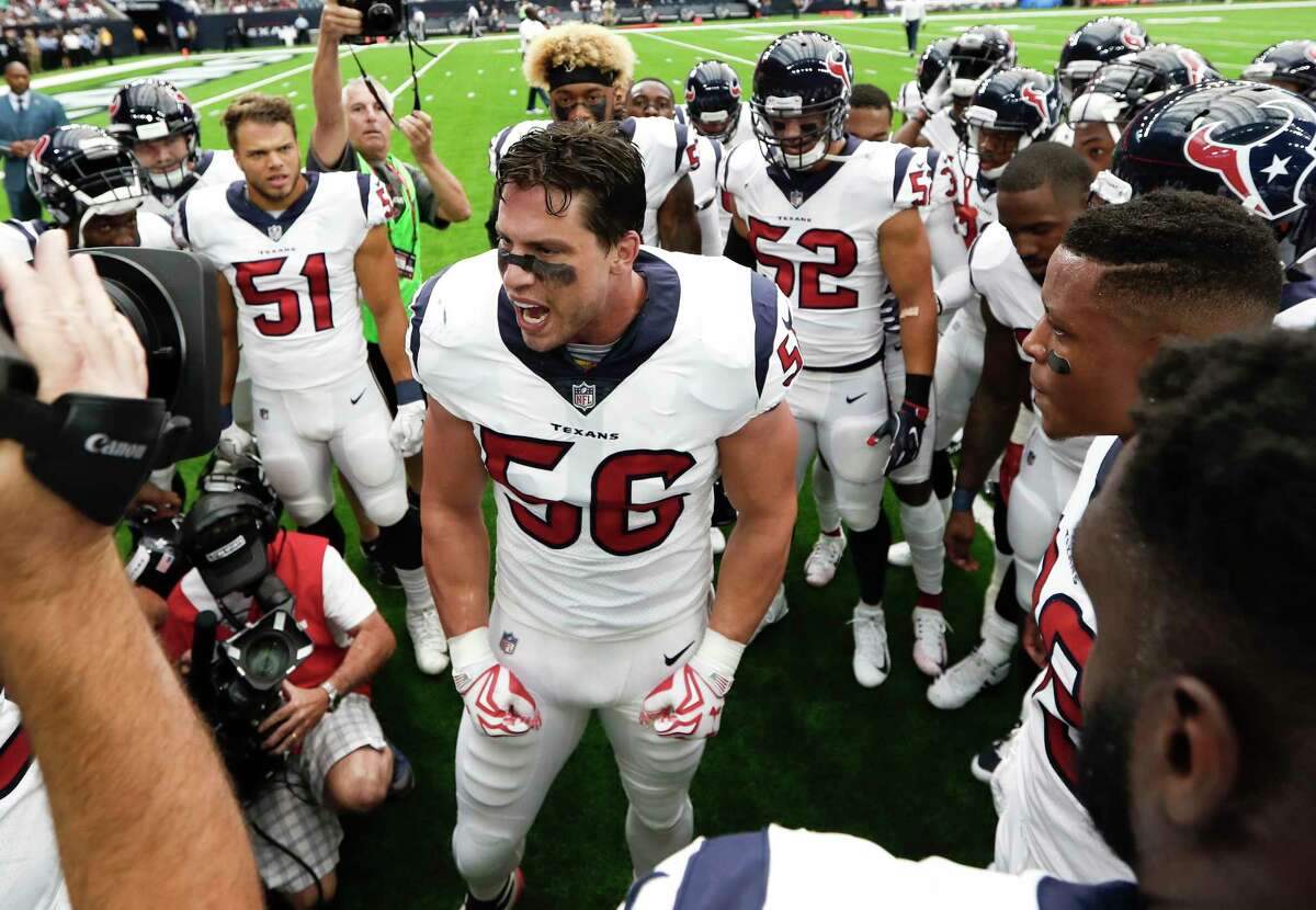 Once at the center of the Texans' defense, inside linebacker Brian Cushing (56) returns Sunday from a 10-game suspension.