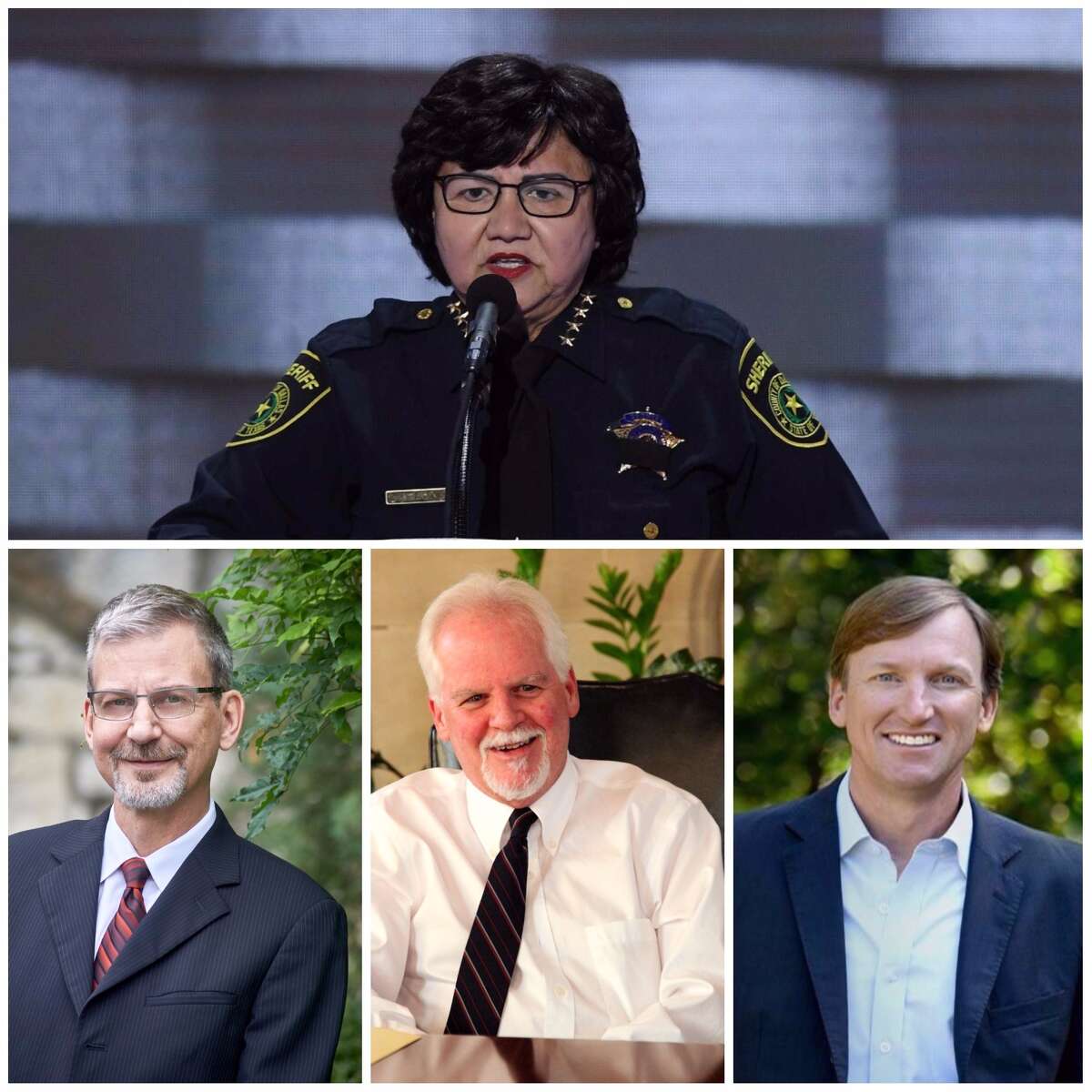 Lupe Valdez, top; Jeffrey Payne, lower left, Tom Wakley, center, and Andrew White, right, are on the list of candidates who want to run for governor as Democrats.