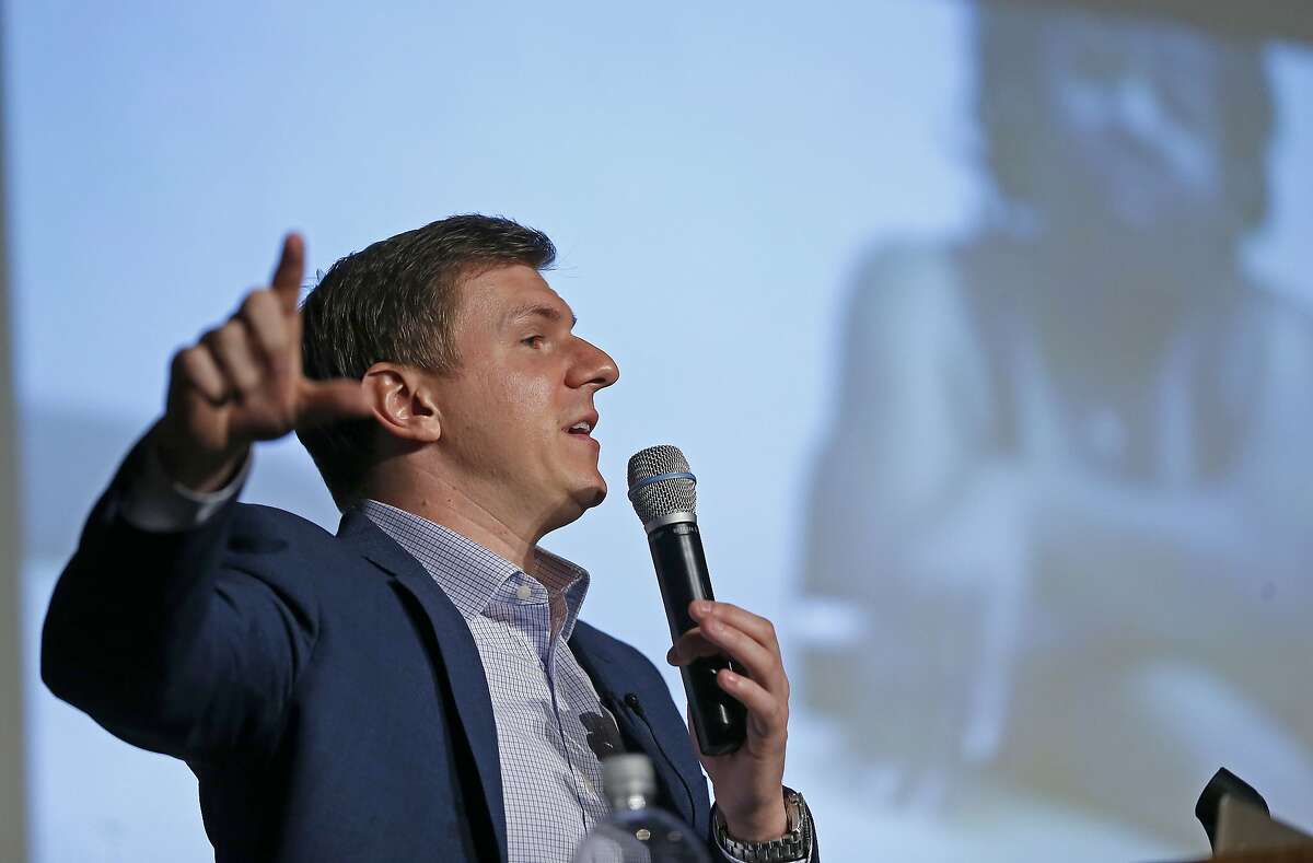 James O'Keefe, of Project Veritas, speaks at on the Southern Methodist University campus in Dallas, Wednesday, Nov. 29, 2017. (Jae S. Lee/The Dallas Morning News via AP)