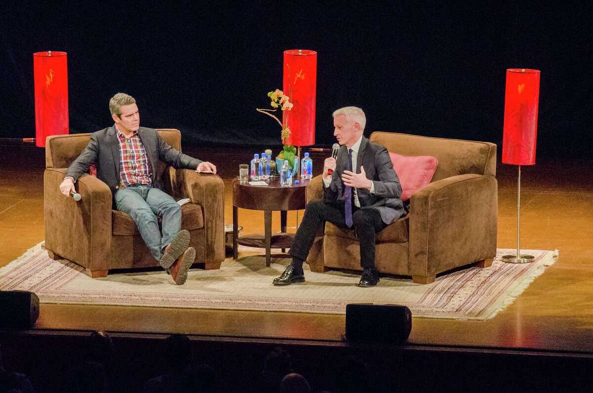 Andy Cohen, left, and Anderson Cooper onstage for AC2 Live.