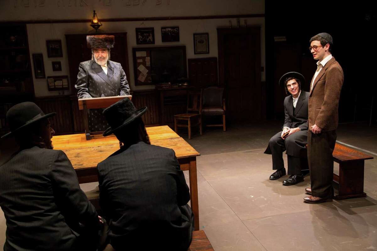 George Guidall, left, Ben Edelman and Max Wolkowitz in a scene from “The Chosen.”