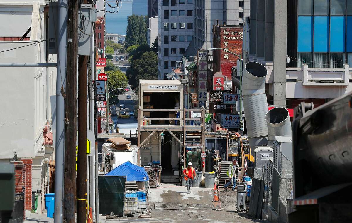 Washington St. is completely shut down during construction on the Chinatown Subway station at Stockton and Washington streets, in San Francisco, Ca., as seen on Thurs. August 10, 2017.