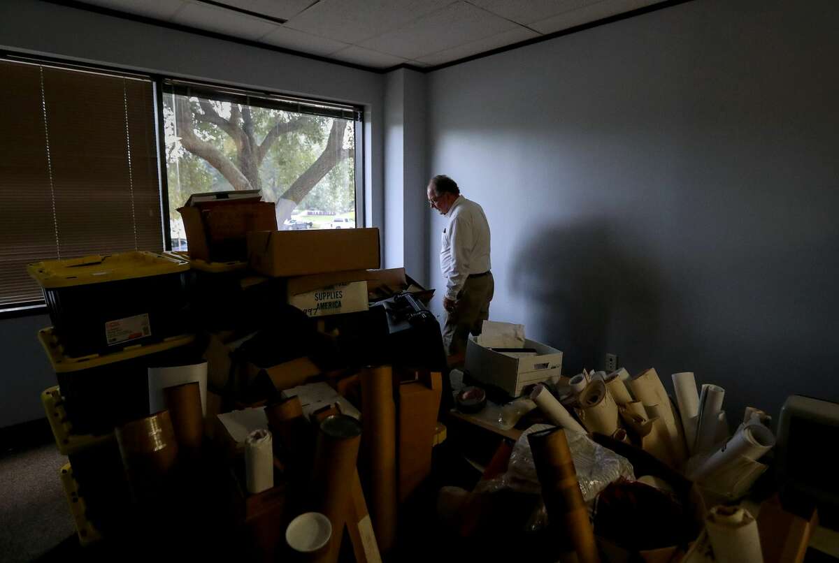 Richard Long, supervisory natural resources manager with the U.S. Army Corps of Engineers, in temporary offices for the U.S. Army Corps of Engineers, in Houston. The Corps' offices flooded during Hurricane Harvey.