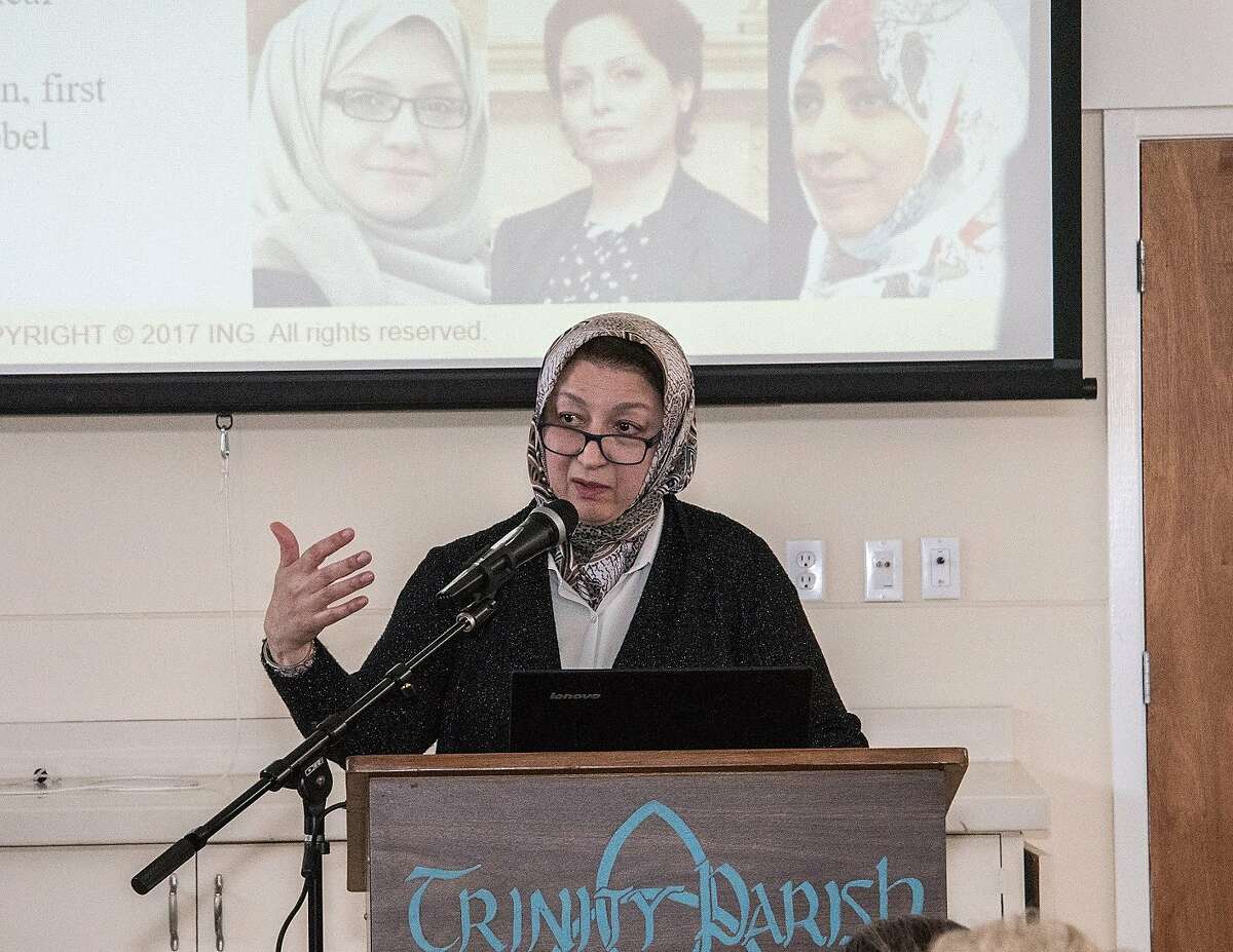 An interfaith presentation at Episcopal Trinity Church in Menlo Park seeks to do away with harmful stereotypes. Islamic Networks Group executive director Maha Elgenaidi is the speaker.