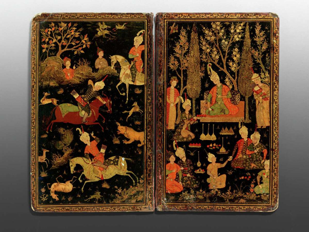 A late 16th century book binding from Iran,Â attributed to Agha Mirak, is made with watercolor, gold-colored pigments and lacquer on pasteboard. It's among objects on view in "Bestowing Beauty" at the MFAH.