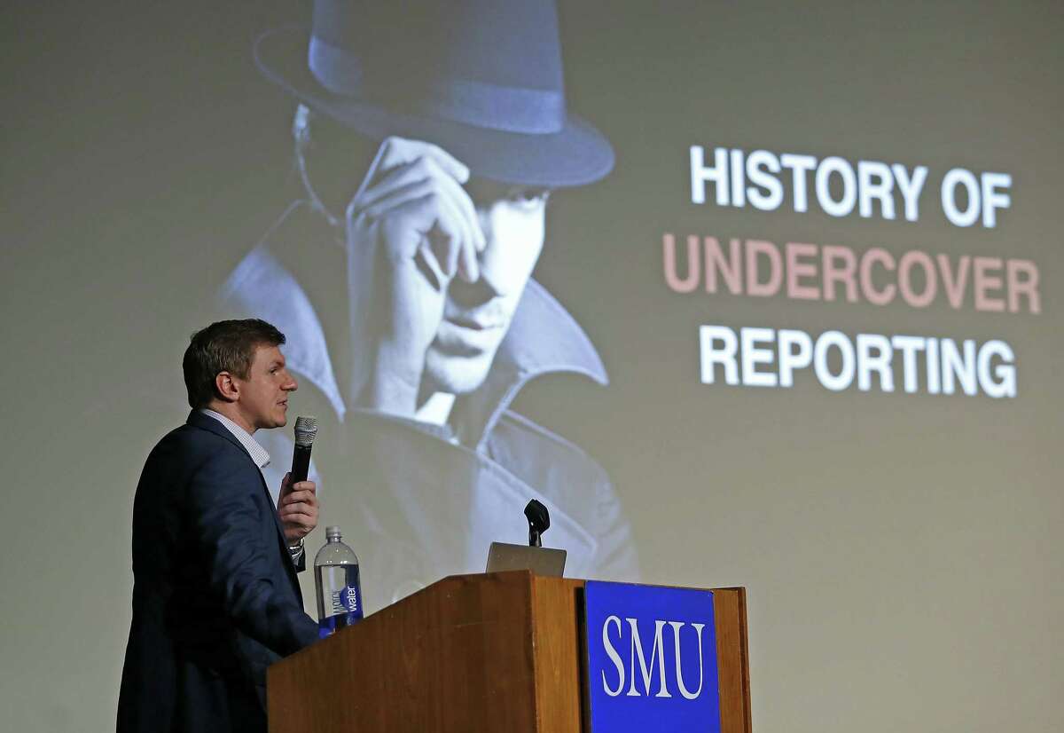 James O'Keefe, of Project Veritas, speaks at on the Southern Methodist University campus in Dallas on Wednesday.