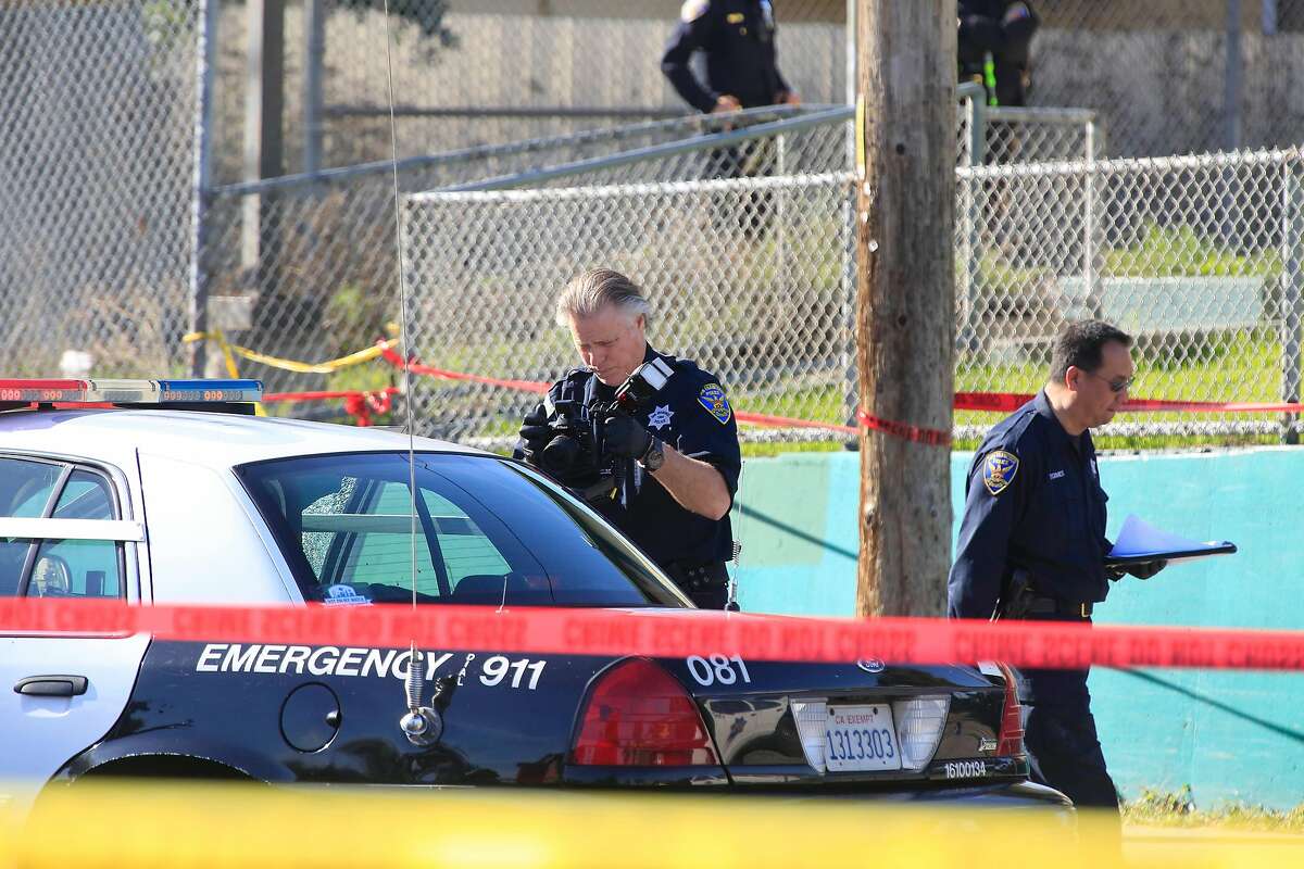 San Francisco Police investigate an officer involved shooting at the intersection of Fitzgerald Avenue and Griffith Street on Friday, December 1, 2017 in San Francisco, Calif.