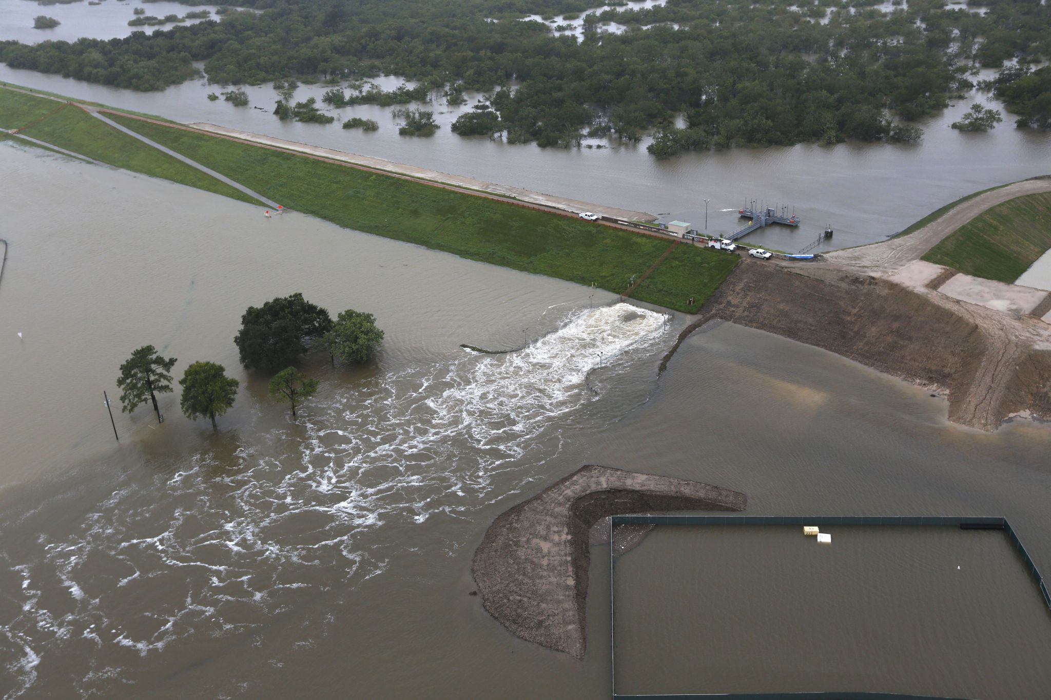 Water Is Released From Barker Reservoir As Floodwaters From Hurricane Harvey Continue To Rise On Monday Water Is Released From Barker Reservoir As Floodwaters From Hurricane Harvey Continue To Rise On Monday