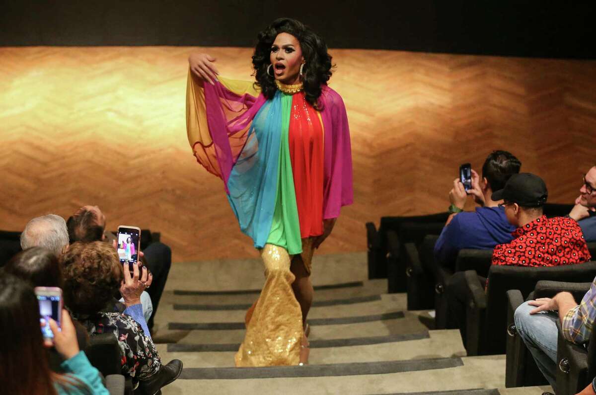 Drag queen Chloe T. Crawford performs as Diana Ross before the special screening of the 1975 classic, "Mahogany," at Museum of Fine Arts, Houston.