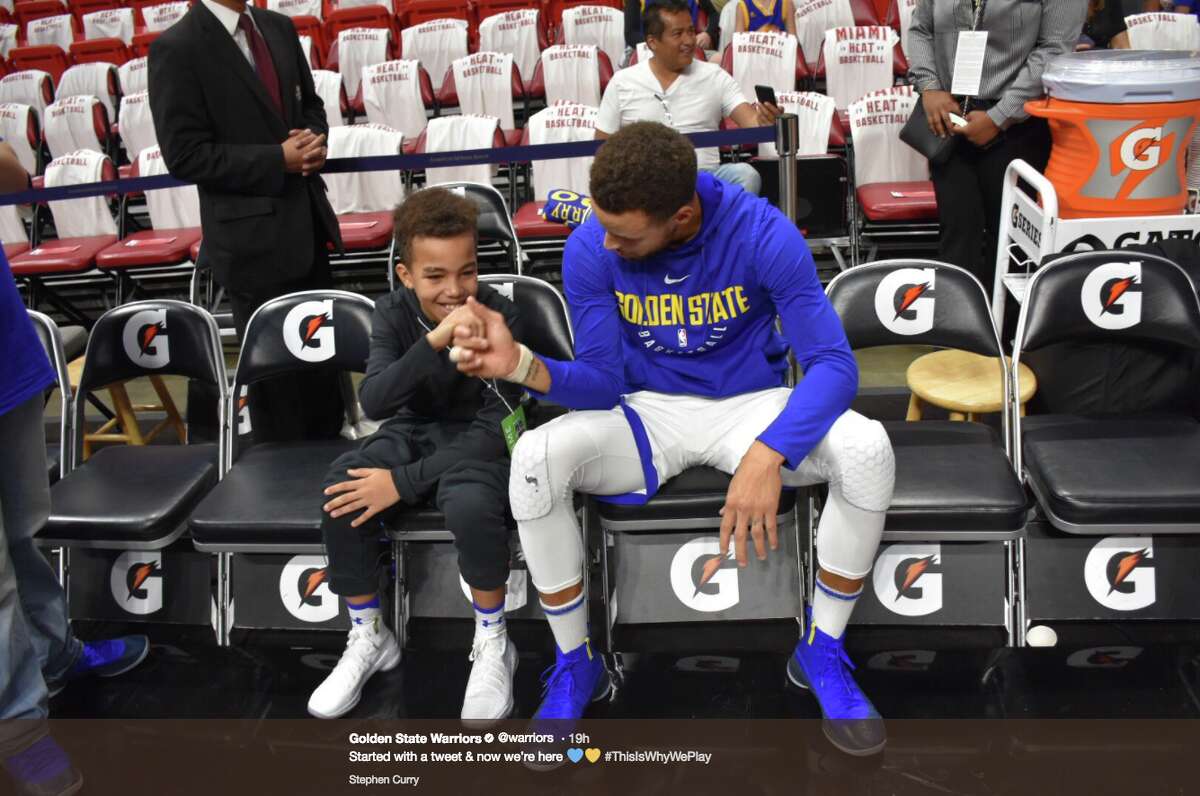 Malichi Sims, 11, met his hero Stephen Curry after a video of him crying while receiving Warriors tickets went viral.