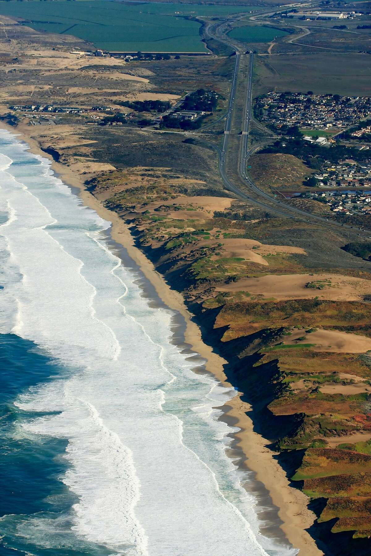 Aerial view of Marina, a city of 20,000 in Monterey County. The water utility that serves Monterey, Seaside, Pacific Grove, Pebble Beach and Carmel, wants to drill seven slant wells under Marina's city limits to take water for its customers. Marina is not one.