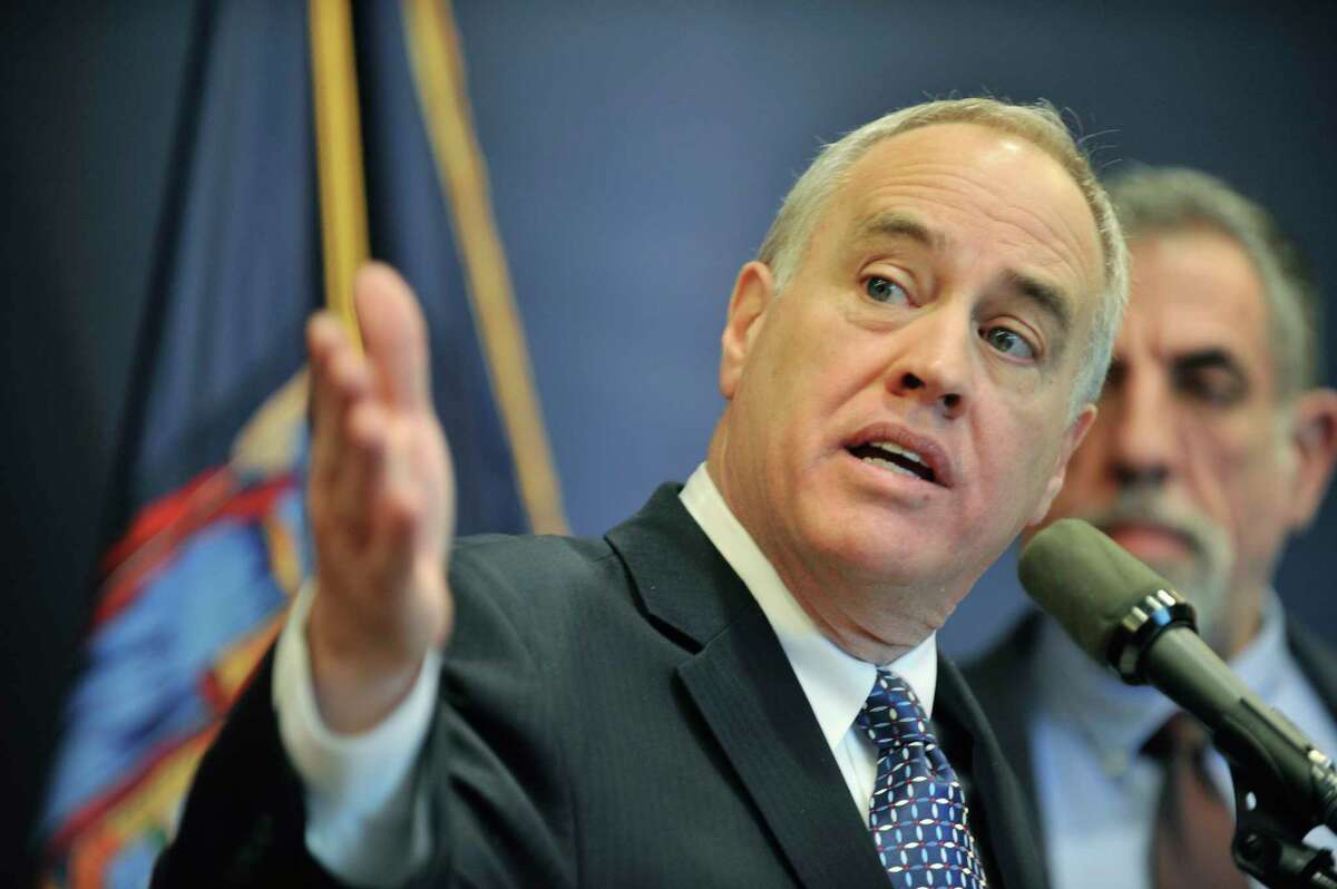 State Comptroller Thomas DiNapoli discusses the findings of a statewide audit on nursing homes on Monday, Feb. 22, 2016, in Albany, N.Y. A new audit by the comptroller's office found issues with the way the state?s Department of Agriculture and Markets oversees data collection. (Paul Buckowski / Times Union archive)