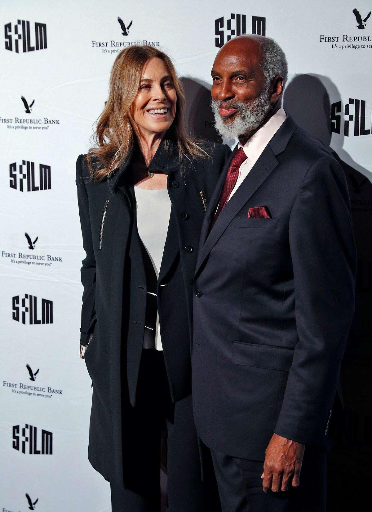 Kathryn Bigelow, left, poses with john a. powell during the SFFILM Awards Night at the Palace of Fine Arts Exhibition Center in San Francisco, Calif., on Tuesday, December 5, 2017. Kathryn Bigelow was awarded the Irving M. Levin Award for Film Direction, Kate Winslet the Peter J. Owens Award for Acting, and Emily V. Gordon and Kumail Nanjiani the Kanbar Award for Storytelling.