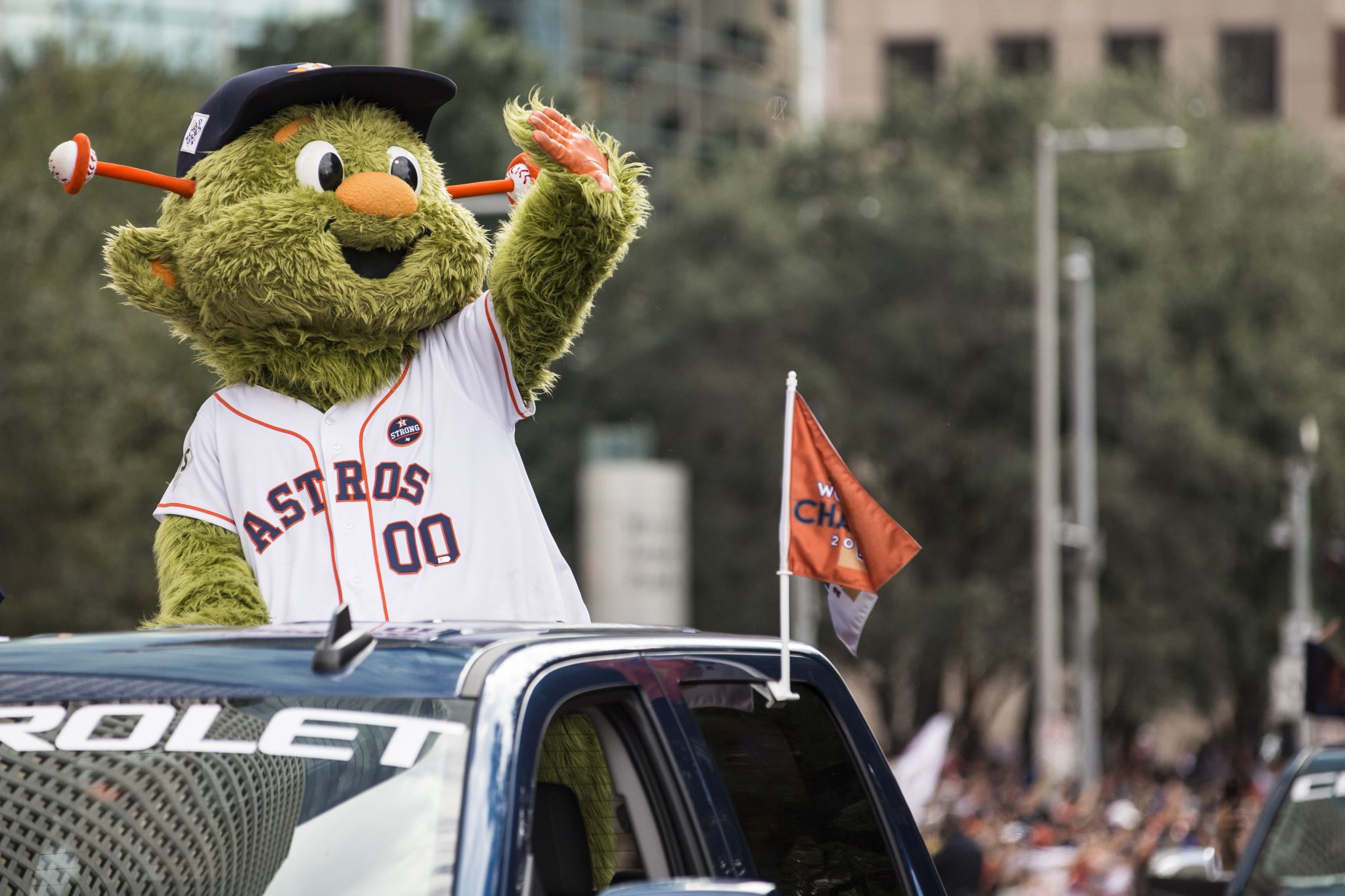 Astros mascot Junction Jack stands on the field during a Houston News  Photo - Getty Images