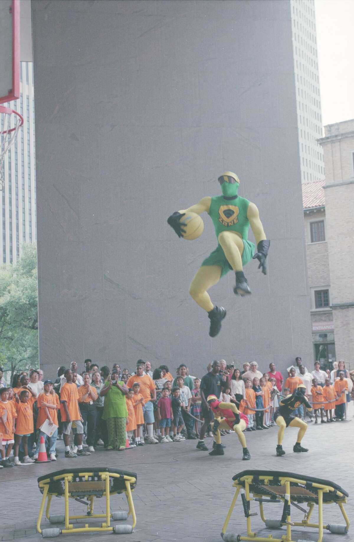 Rockets mascot Turbo and friends seen here in the summer of 1998. Jerry Burrell, also known as the Houston Rockets' mascot Turbo, wowed fans for years at Rockets events around the city.