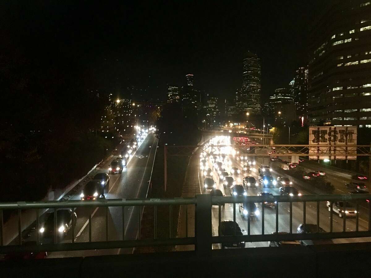 Traffic backs up on northbound Interstate 5 out of downtown Seattle.