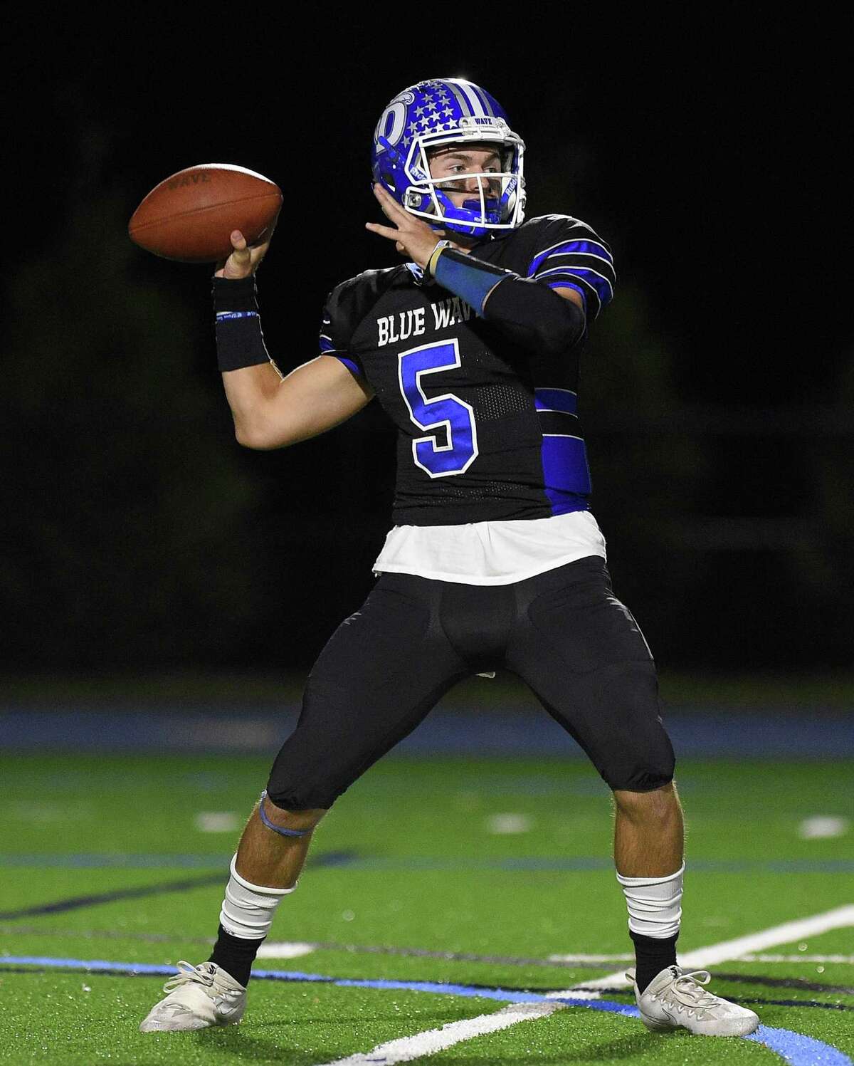 Darien quarterback Jack Joyce ran for two touchdowns in his team’s semifinal-round win against West Haven in the Class LL semifinals.