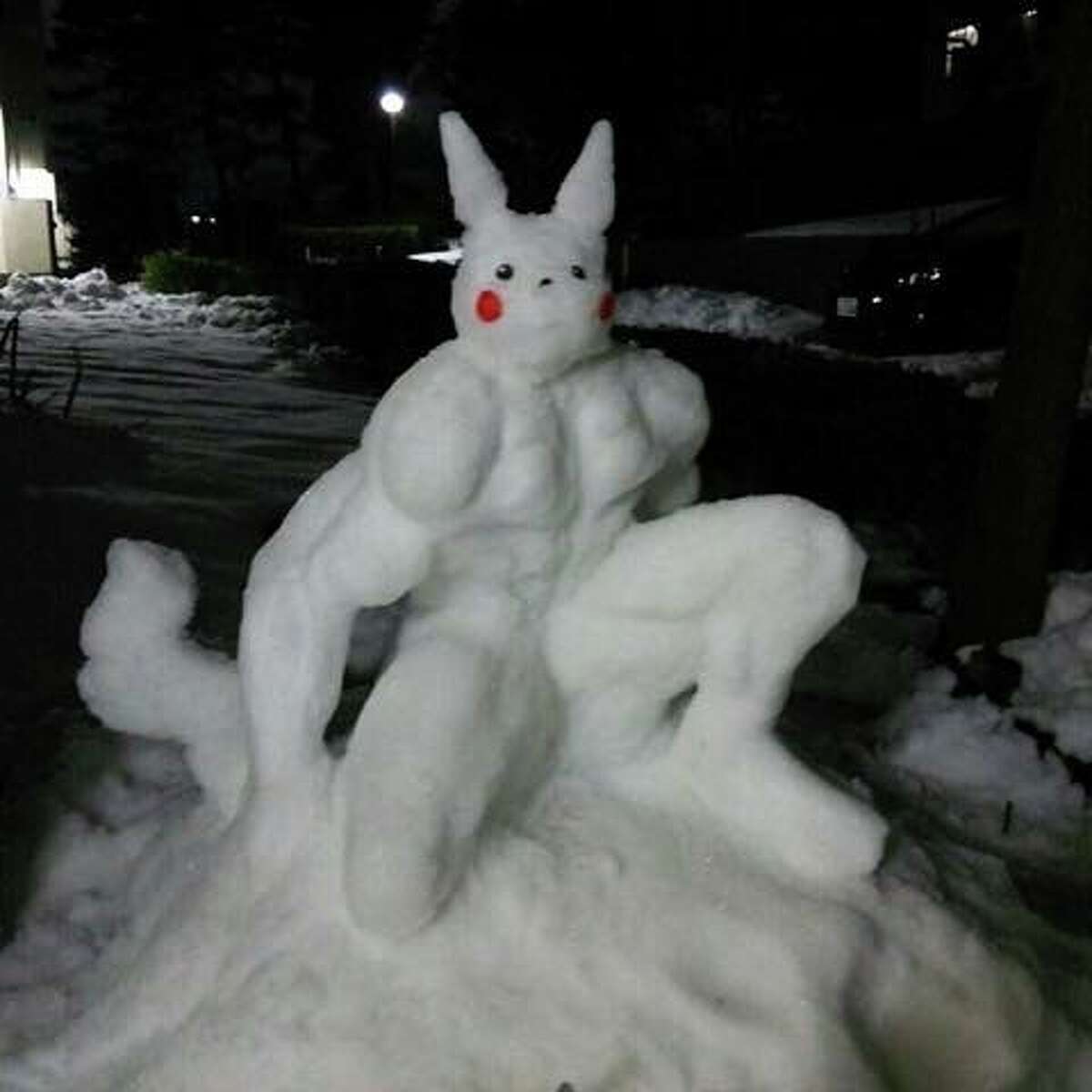 Rance Sama says he and his family spent an hour creating this snow figure of Pikachu.
