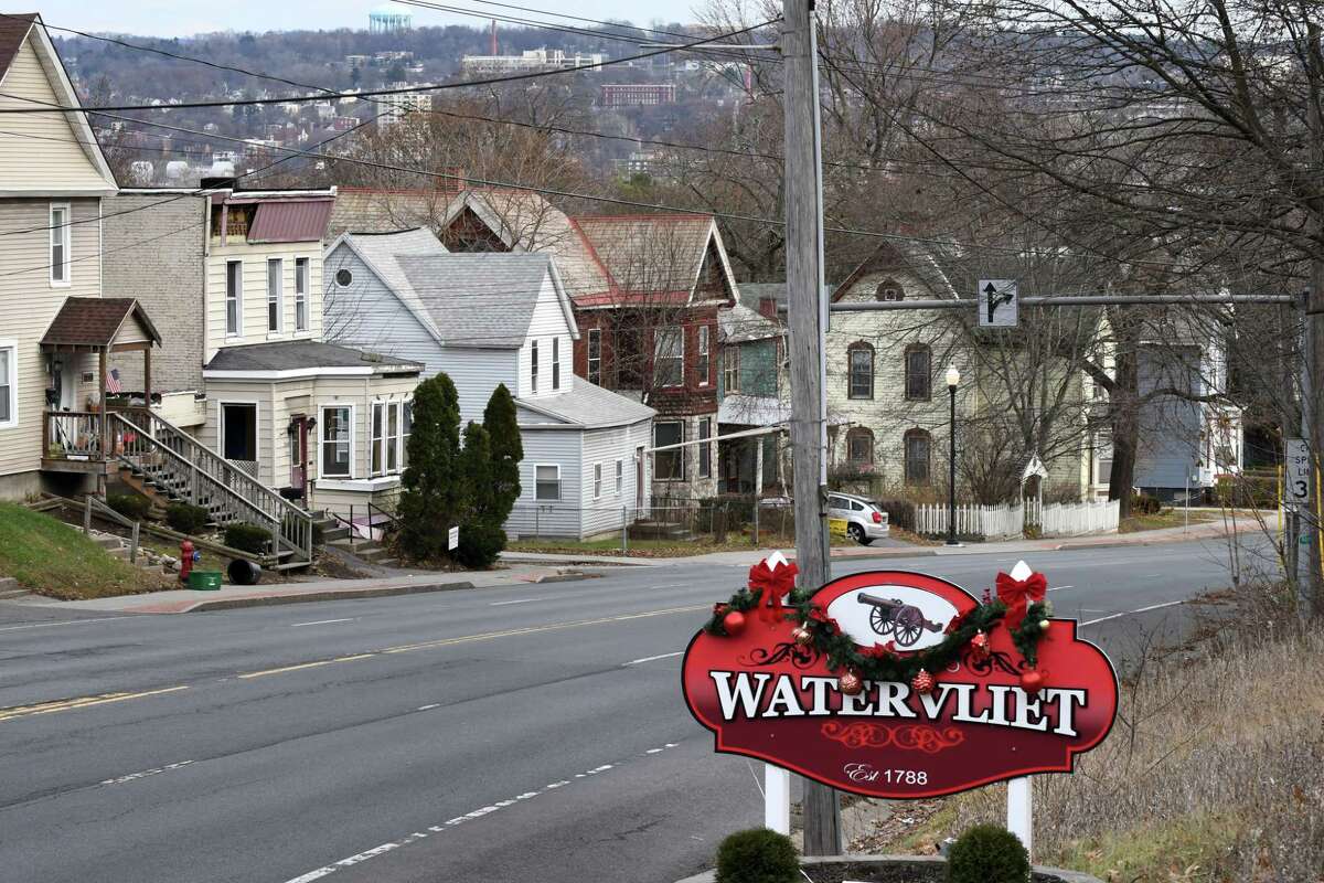 View of the Watervliet sign looking down 19th Street on Friday, Dec. 8, 2017, in Watervliet, N.Y. Watervliet faces a 19 percent tax hike as it moves away from relying on its cash reserves to balance its budget. (Will Waldron/Times Union)
