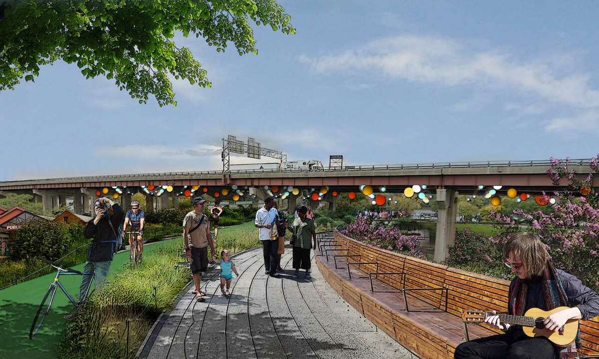 A rendering shows the proposed Albany Skyline park.