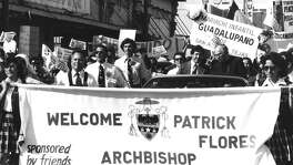 Many friends lobbied for Archbishop Flores’ appointment to succeed the late Archbishop Francis J. Furey, who died in April of 1997. Flores came from El Paso and was escorted from the edge of the Archdioceses to San Fernando Cathedral.