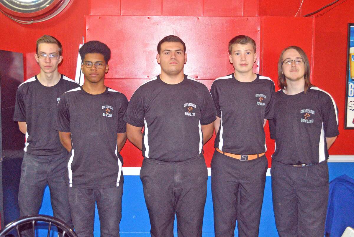 Members of the Edwardsville boys’ bowling team in Saturday’s Belleville East Southern Illinois Team Challenge at Bel-Air Bowl were, left to right, Jackson Budwell, Eian Sims, Andy Sill, Hayden Meyer and Michael Jenkins.