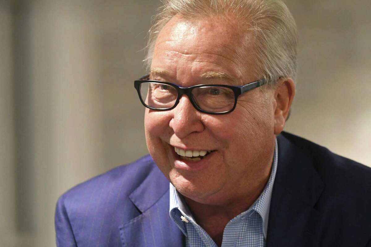 Former NFL quarterback Ron Jaworski is interviewed by Times Union reporter Tim Wilkin during a meet and greet with Albany arena football players, coaches and owners at an open house at the Times Union Center on Tuesday, Dec. 5, 2017 in Albany, N.Y. (Lori Van Buren / Times Union)